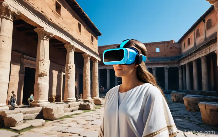 가상 현실과 증강 현실의 교육적 활용 - **"A young student, approximately 16 years old, wearing a sleek, modern VR headset, stands virtually...