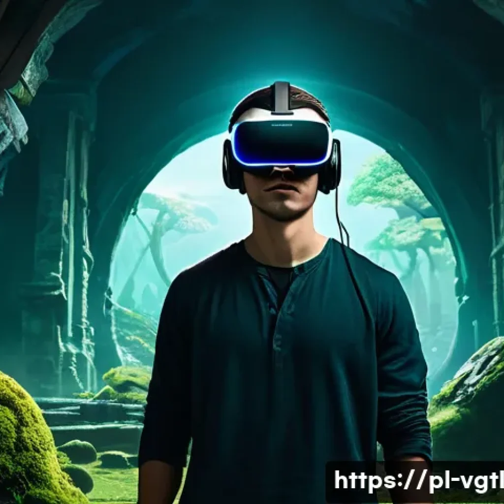 가상 현실 시장의 기회와 도전 - **Prompt Title: Immersive VR Fantasy Adventure**
**Description**: A young adult, wearing a sleek...