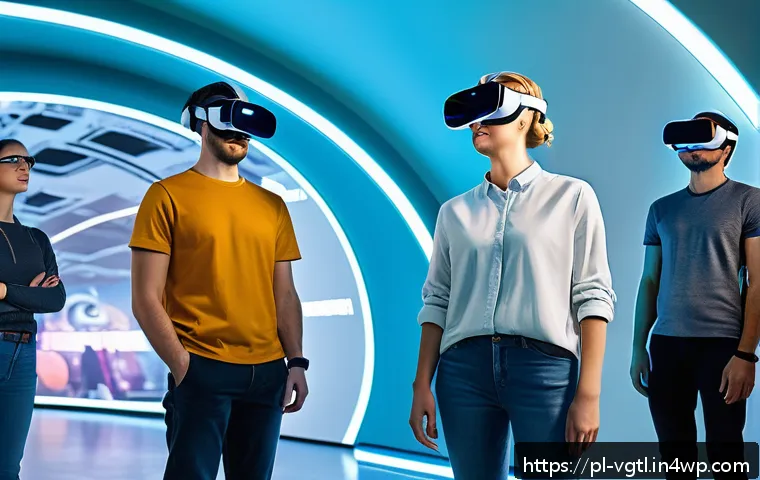 가상 현실과 사용자 경험 디자인 - A futuristic virtual reality classroom scene in Poland, showing a diverse group of young users weari...